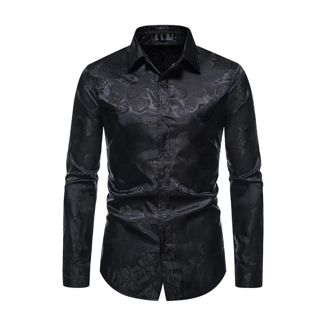 Black Rose Embossed Long-Sleeve Shirt