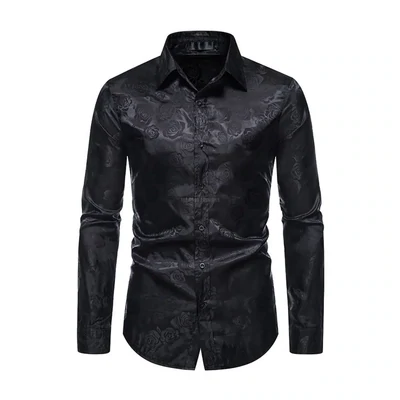 Black Rose Embossed Long-Sleeve Shirt