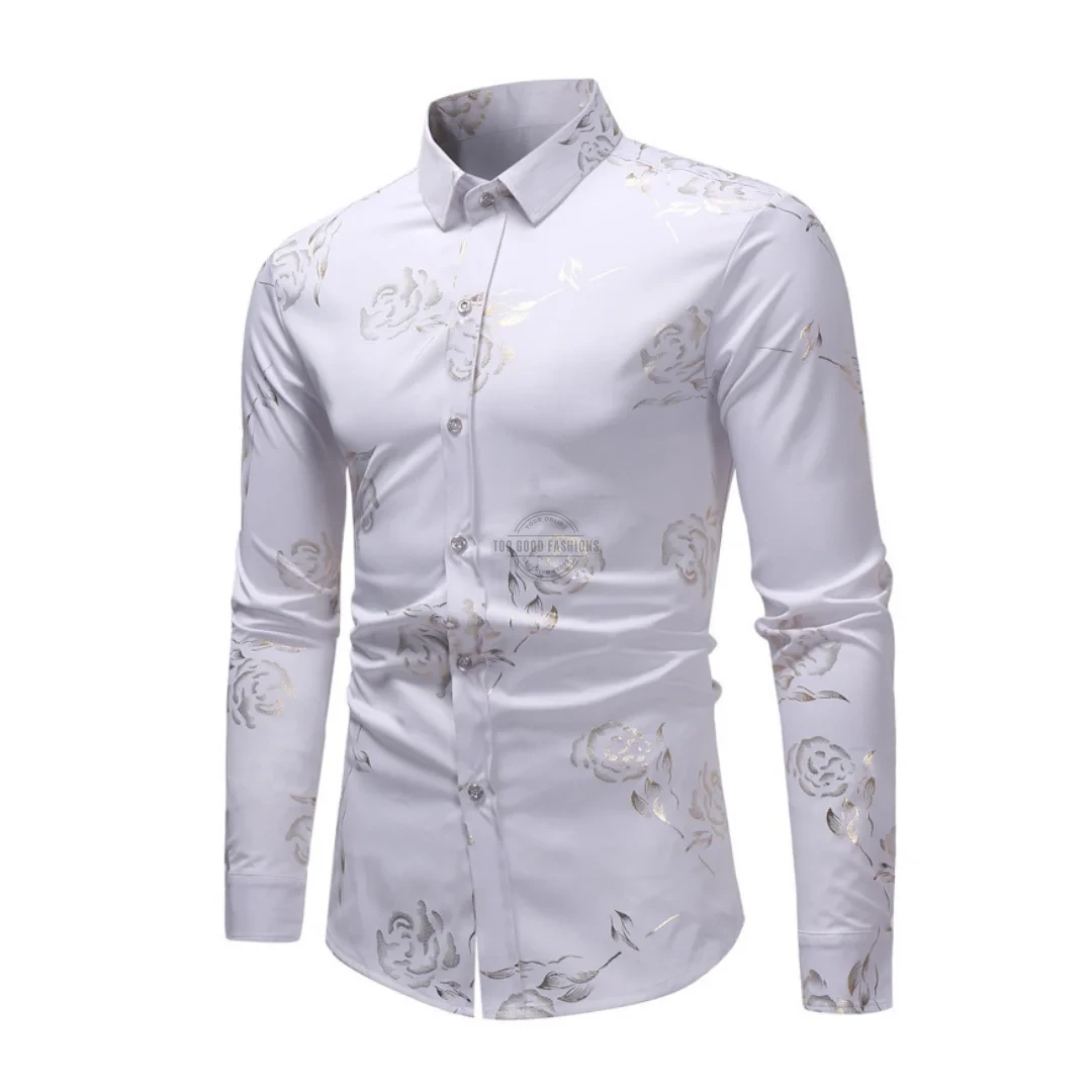 White Gold Roses Long-Sleeve Shirt