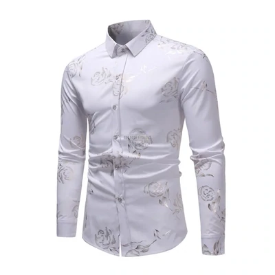 White Gold Roses Long-Sleeve Shirt