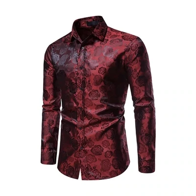 Red Rose Embossed Long-Sleeve Shirt