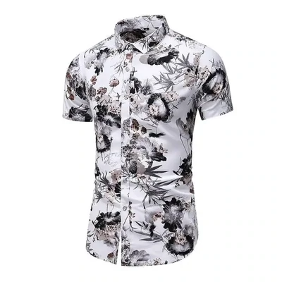 Men&#39;s neutral floral short-sleeve shirt