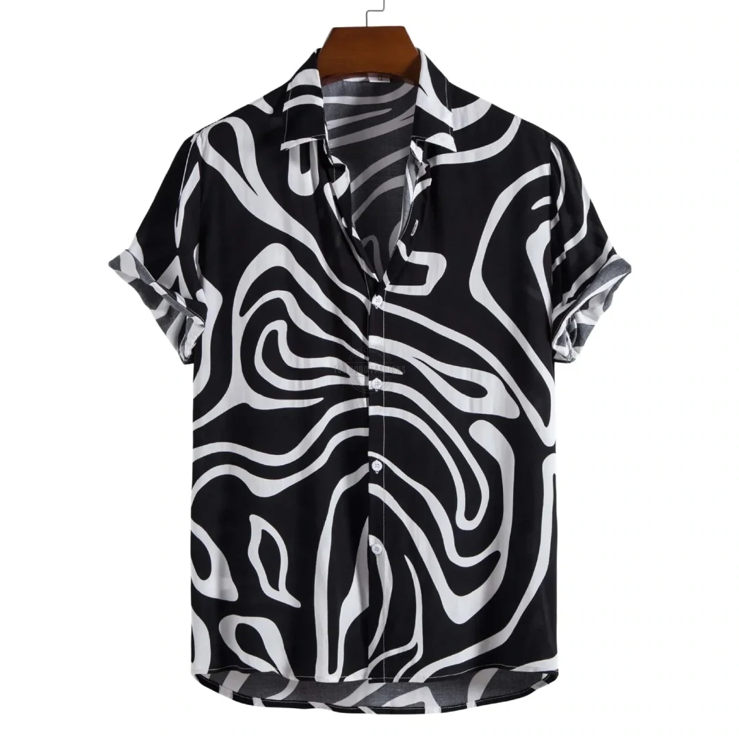 Black Abstract Swirl Short-Sleeve Shirt