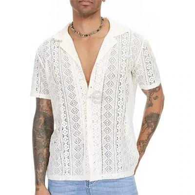 Men&#39;s breezy white mesh short-sleeve shirt
