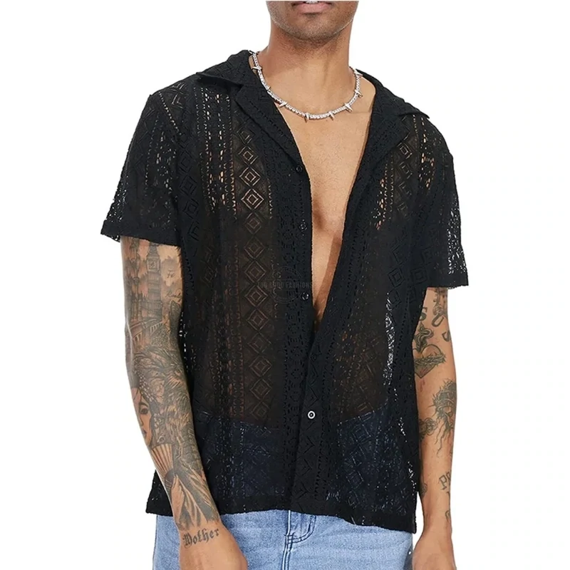 Men&#39;s breezy black mesh short-sleeve shirt