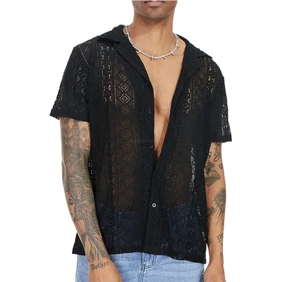 Men&#39;s breezy black mesh short-sleeve shirt