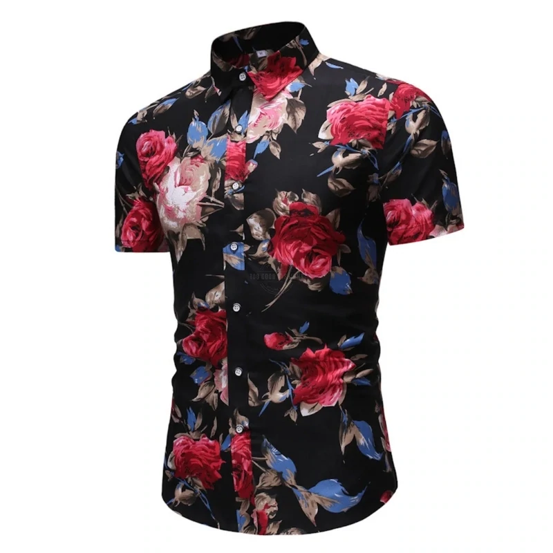 Black Floral Rose Short-Sleeve Shirt