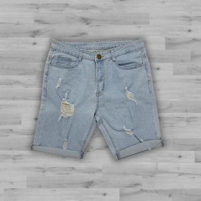 Distressed Denim Light Wash Blue Jean Shorts (L)