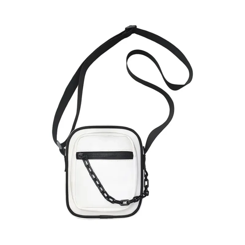 White Crossbody Bag with Chain Accessory