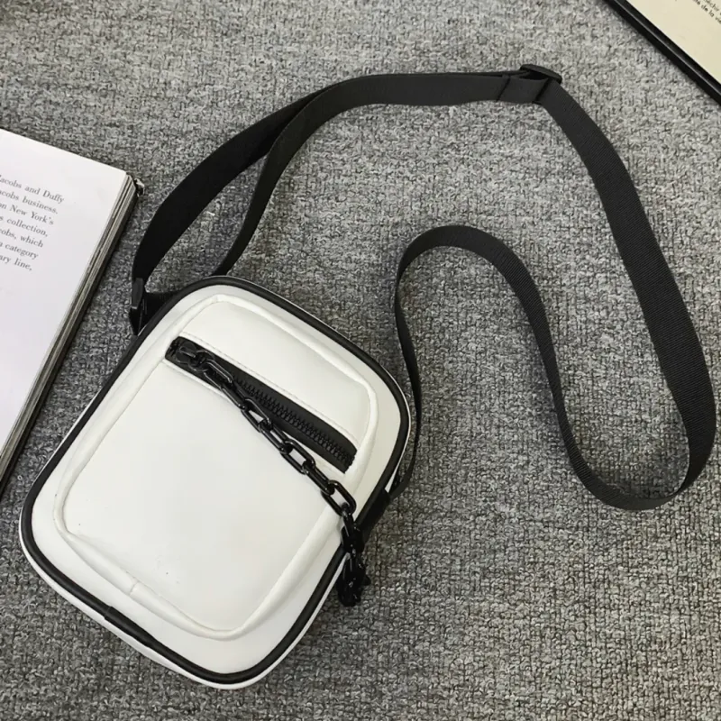 White Crossbody Bag with Chain Accessory