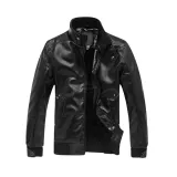 Black PU Leather Jacket with Stretch Trim