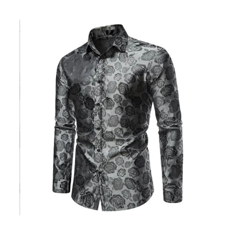 Gray Rose Embossed Long-Sleeve Shirt