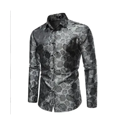 Gray Rose Embossed Long-Sleeve Shirt