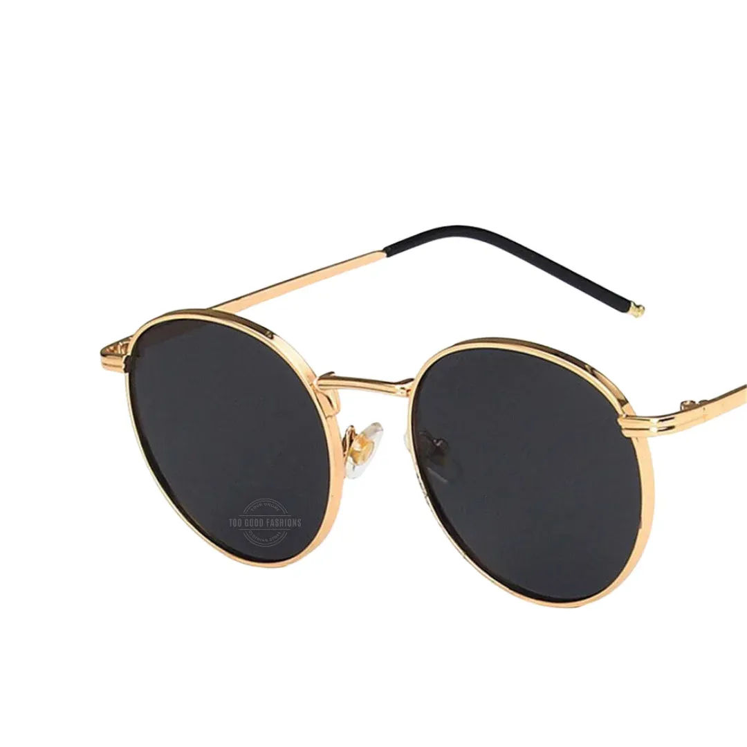 Gold frame black lens unisex round sunglasses