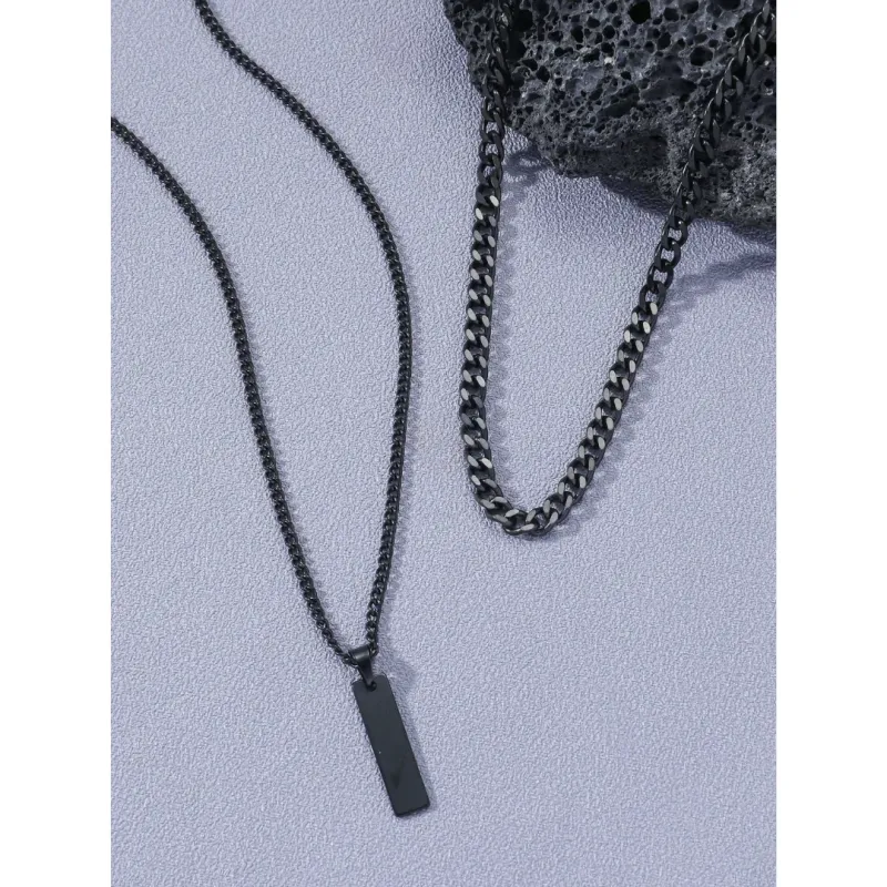 Layered Pendant Necklace Set in Black