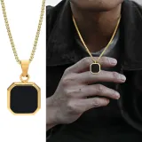 Black Square Pendant Gold-Plated Stainless Steel Necklace