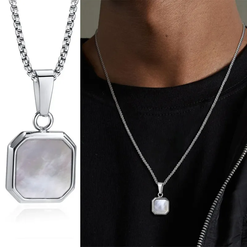 Pearl Square Pendant Necklace in Silver
