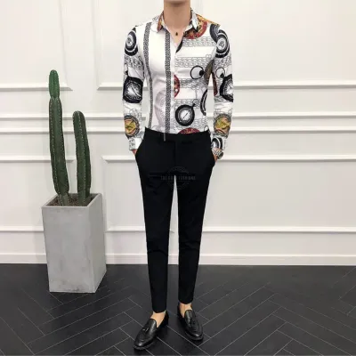 Luxury Red Clock Long-Sleeve Shirt