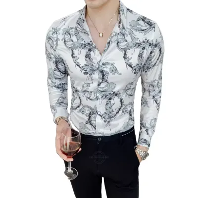 Ivory Paisley Luxury Long-Sleeve Shirt
