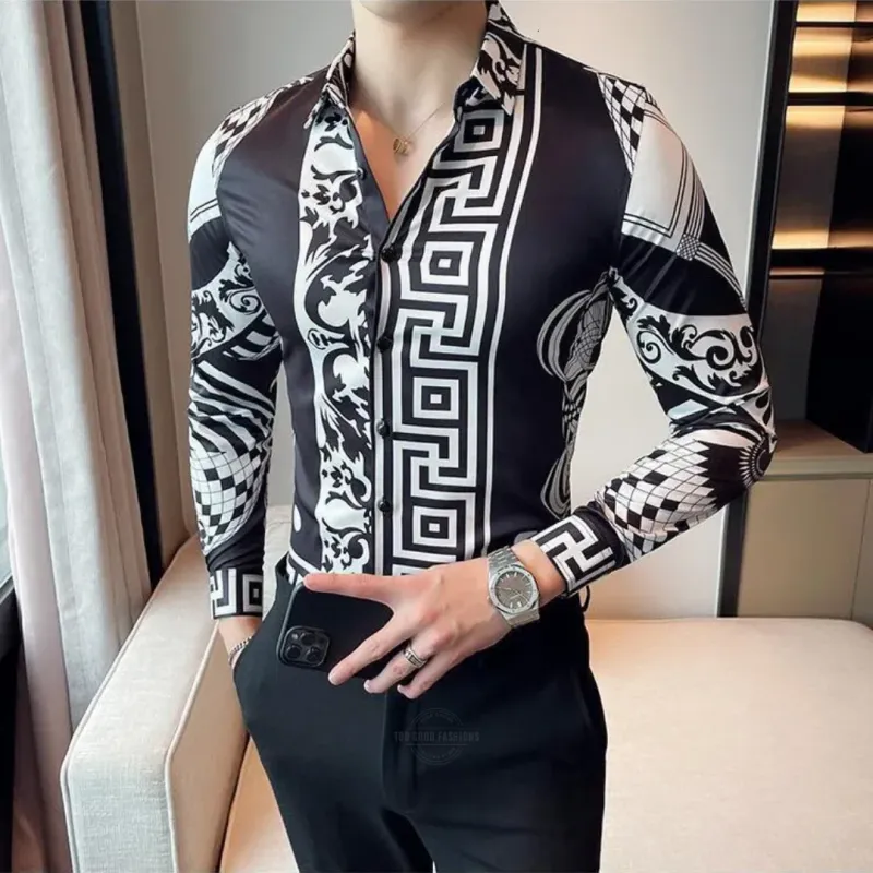 Mixed Pattern Luxury Long-Sleeve Shirt