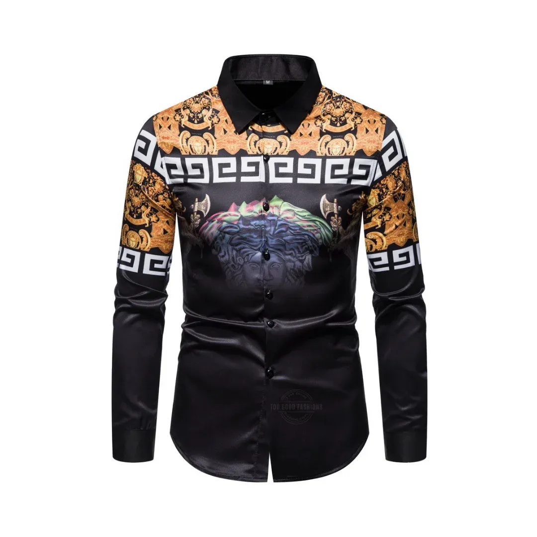 Golden Luxury Black Long-Sleeve Shirt