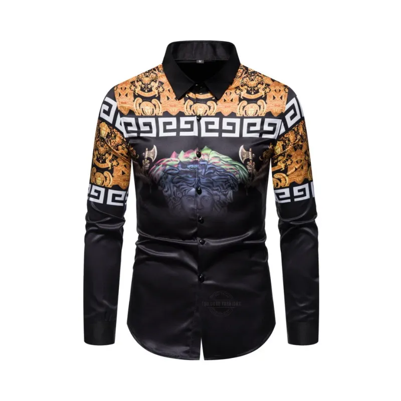 Golden Luxury Black Long-Sleeve Shirt
