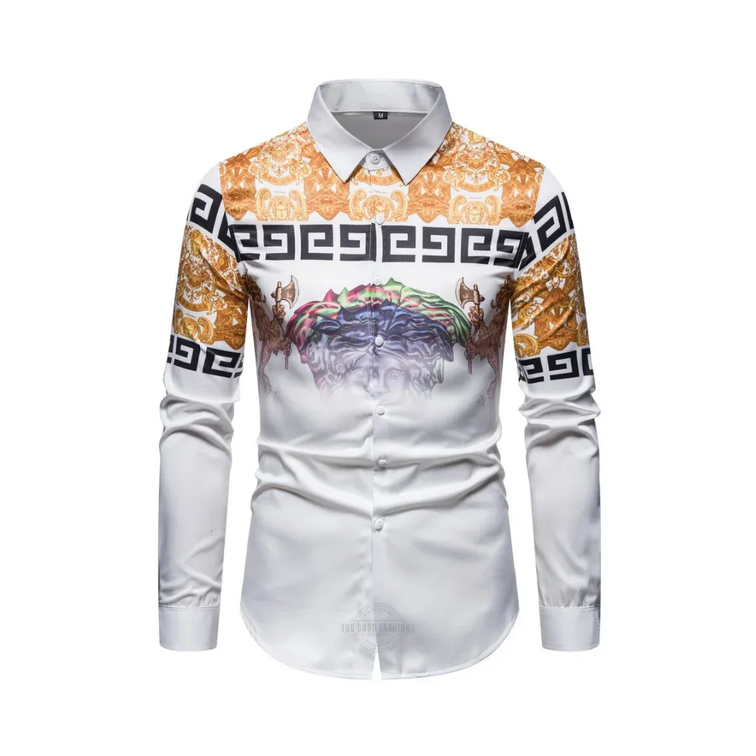 Golden Luxury White Long-Sleeve Shirt