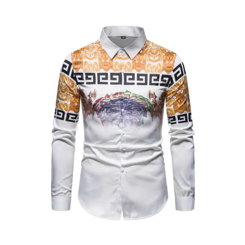 Golden Luxury White Long-Sleeve Shirt