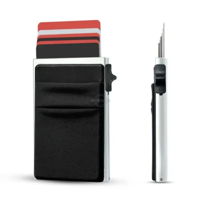 Silver Straight Sleeve Slim Wallet with Pop-up Card Holder, Cash Sleeve &amp; RFID Blocking