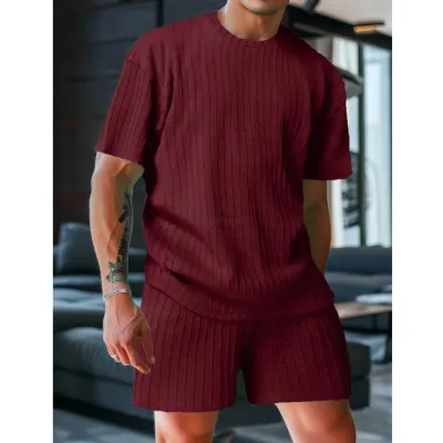 Men&#39;s wine red oversized t-shirt and shorts matching set
