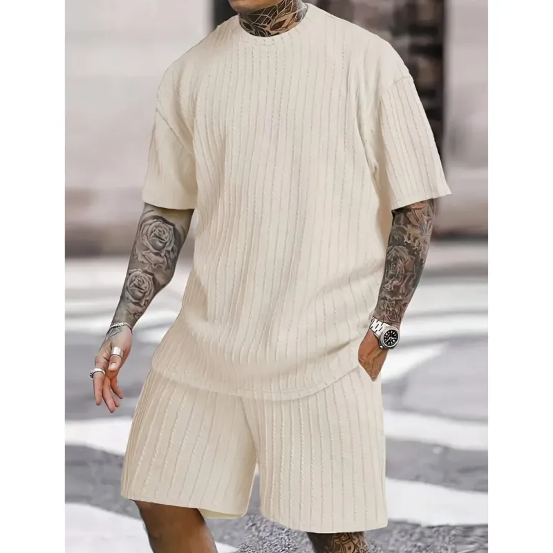 Men&#39;s sand beige oversized t-shirt and shorts matching set