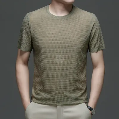 Men&#39;s khaki textured lightweight t-shirt