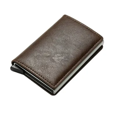 Brown Tri-Fold Leather Slim Wallet with RFID Blocking &amp; Pop-up Card Holder