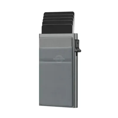 All gray straight sleeve slim wallet with pop-up card holder and RFID blocking