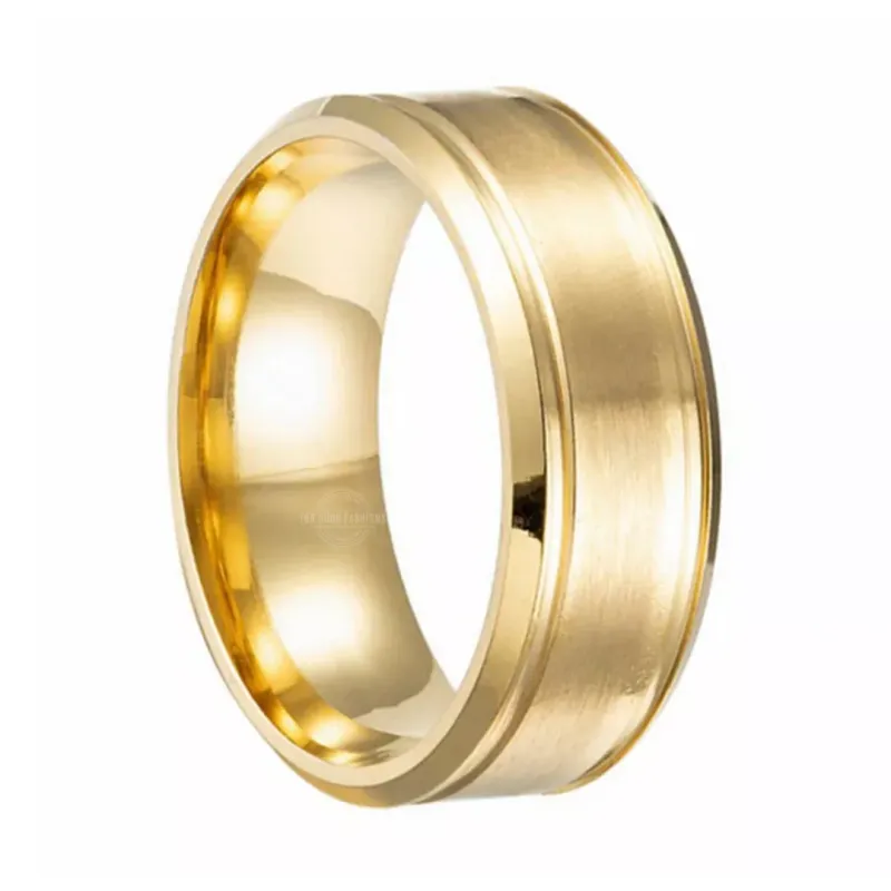 Alpha Brushed Steel Ring in Gold