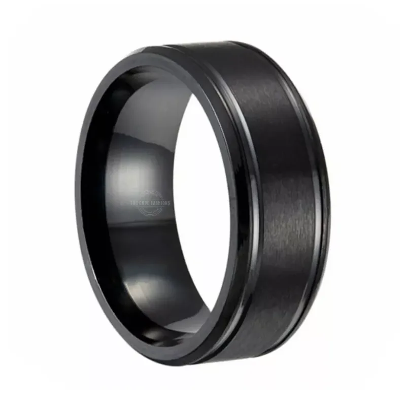 Alpha Brushed Steel Ring in Black