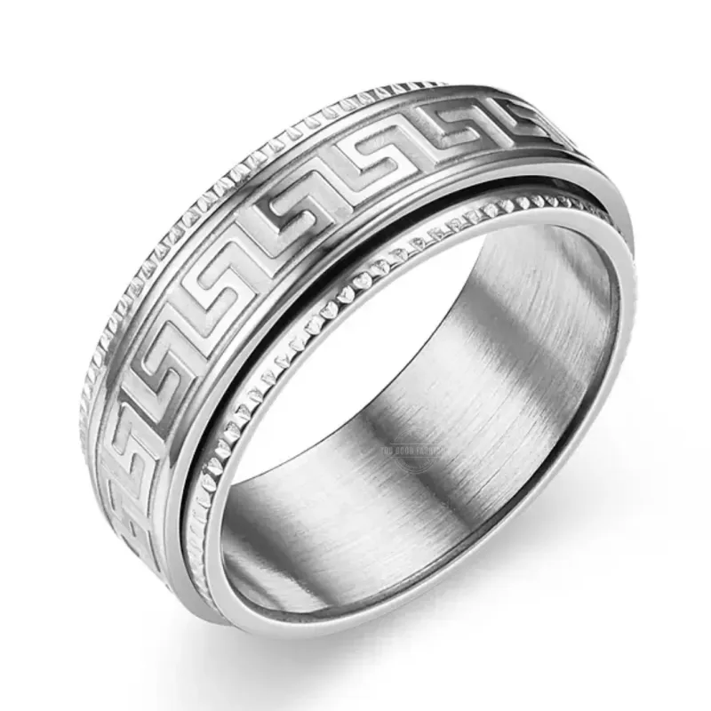 Silver stainless steel rotating ring for men with manifestation message, sleek and meaningful	
