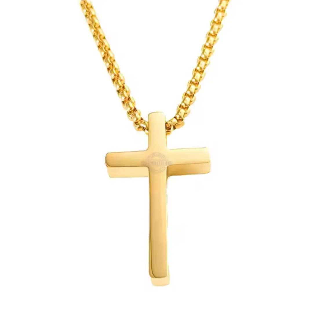 Men’s gold stainless steel cross pendant necklace, sleek and durable jewelry

