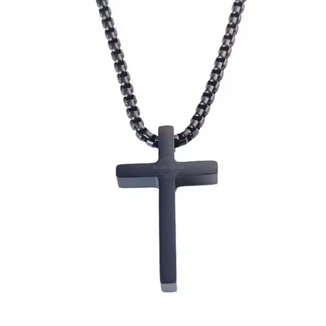 Cross Pendant Necklace in Black