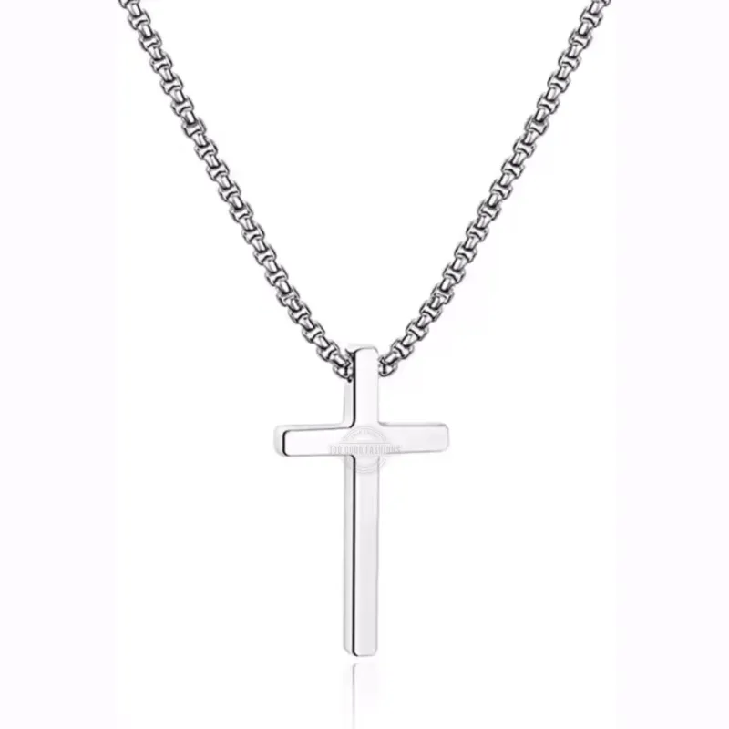 Men’s silver stainless steel cross pendant necklace, durable and stylish accessory
