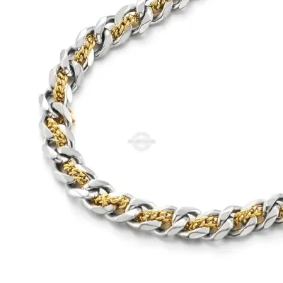 Two Tone Interwoven Cuban Link Necklace in Silver/Gold