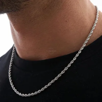 Braided Rope Necklace in Silver
