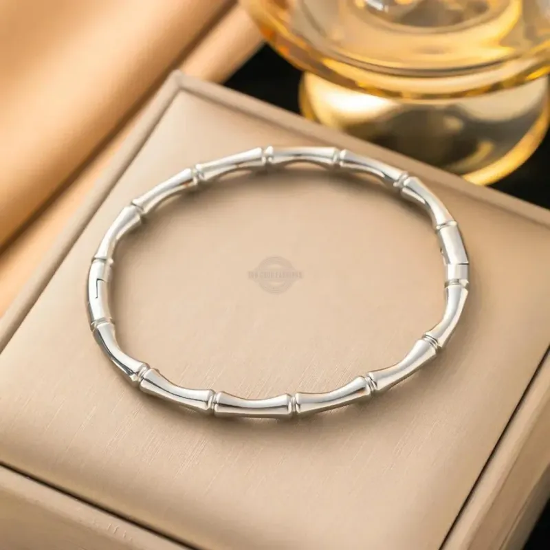 Bamboo Stainless Steel Bangle in Silver