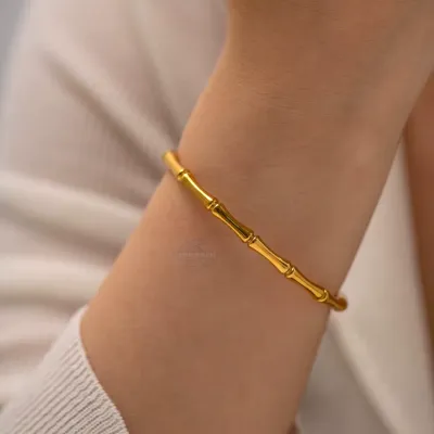 Bamboo Stainless Steel Bangle in Gold