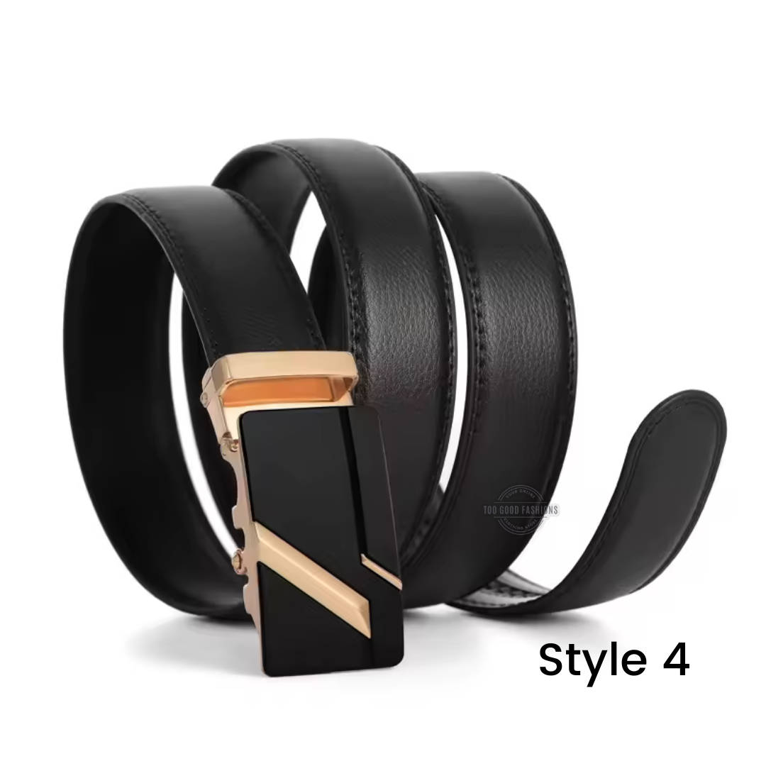 Black Leather Belt with Automatic Ratchet - S4 Gold