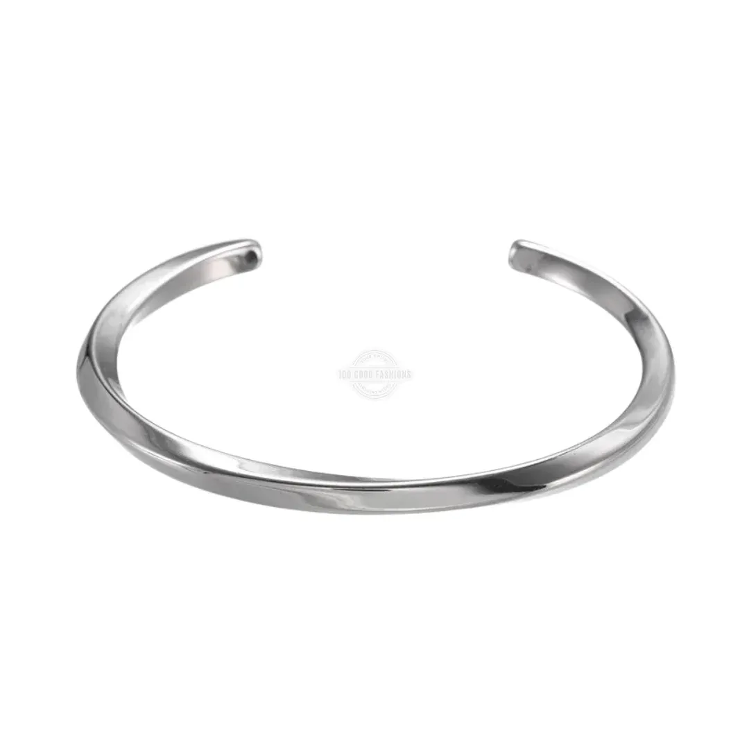 Minimalist silver stainless steel cuff bracelet with polished finish

