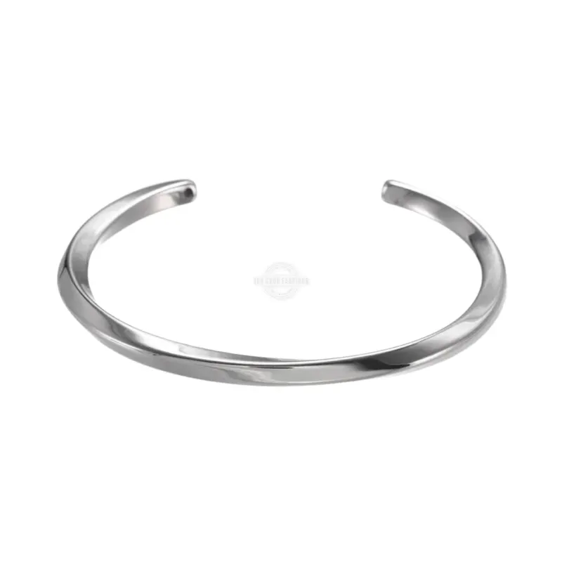 Minimalist silver stainless steel cuff bracelet with polished finish

