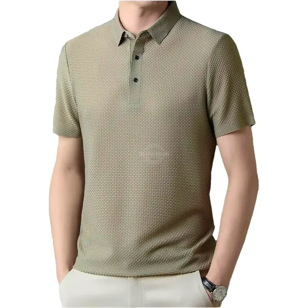 Men's khaki textured lightweight polo shirt