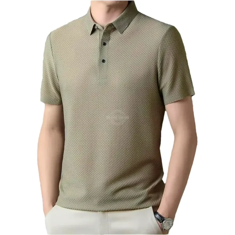 Men&#39;s khaki textured lightweight polo shirt