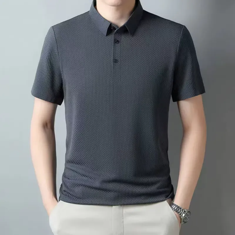 Men&#39;s dark gray textured lightweight polo shirt